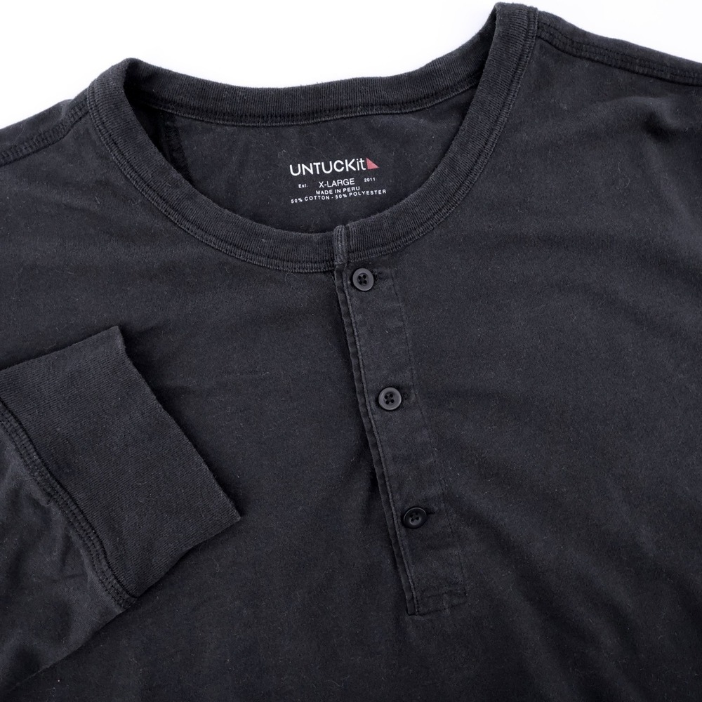 UNTUCKit Henley Long Sleeve Shirt Stretch Black Mens XL